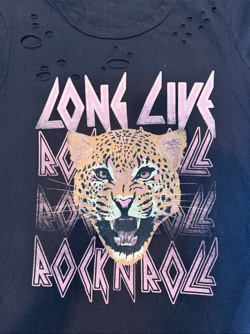 Black Short-Sleeve Graphic Tee with Leopard 'Long Live Rock n Roll' Print - Picture 2 of 5